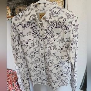 White and Purple Paisley Button-Up Shirt